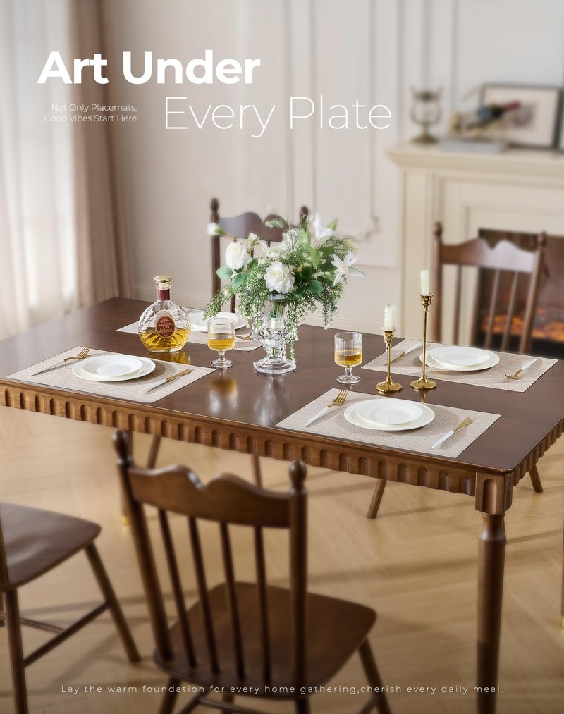 Leetaltree Beige Placemats Set of 8 - Heat Resistant Non-Slip Place mats for Dining Table, Washable Durable PVC Vinyl Woven Table Mats（Beige, 8）