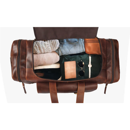 Leather duffel bag 24 Inch U Zip holdall Travel sports Duffle Weekend gym Sports
