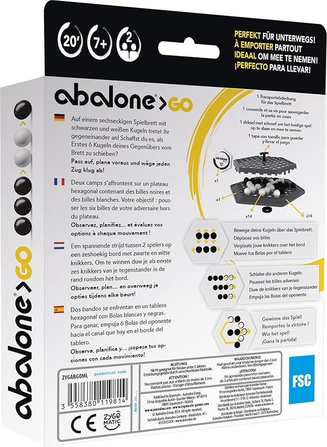 Zygomatic Abalone Go Family Game Board Game 2 Players Ages 7+ 20 Minutes German