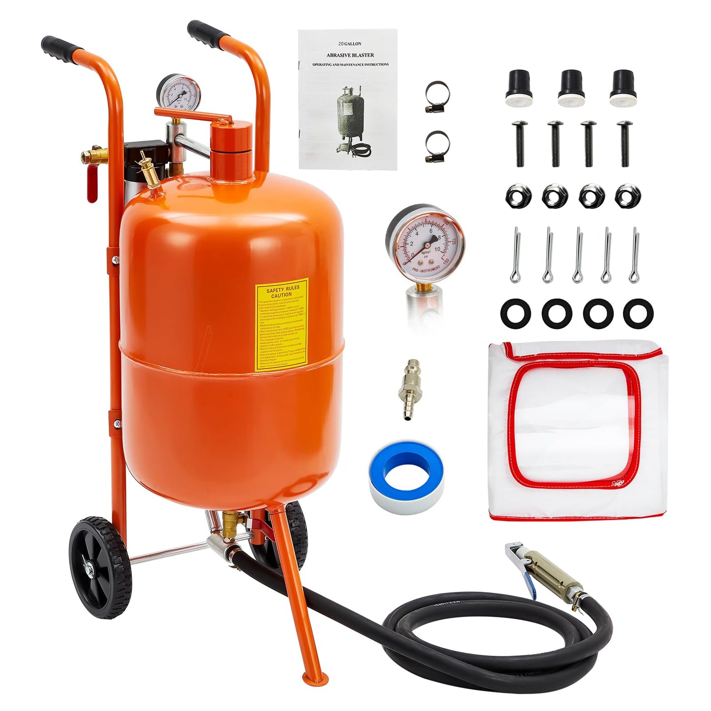 GarveeTech 20 gal Sand Blasting Machine, 60-110 Psi Pressure Air Sand Blasting Kit w/4 Ceramic Nozzles & Oil-Water Separator, Portable Abrasive Blaster for Stain Removal Paint, Orange