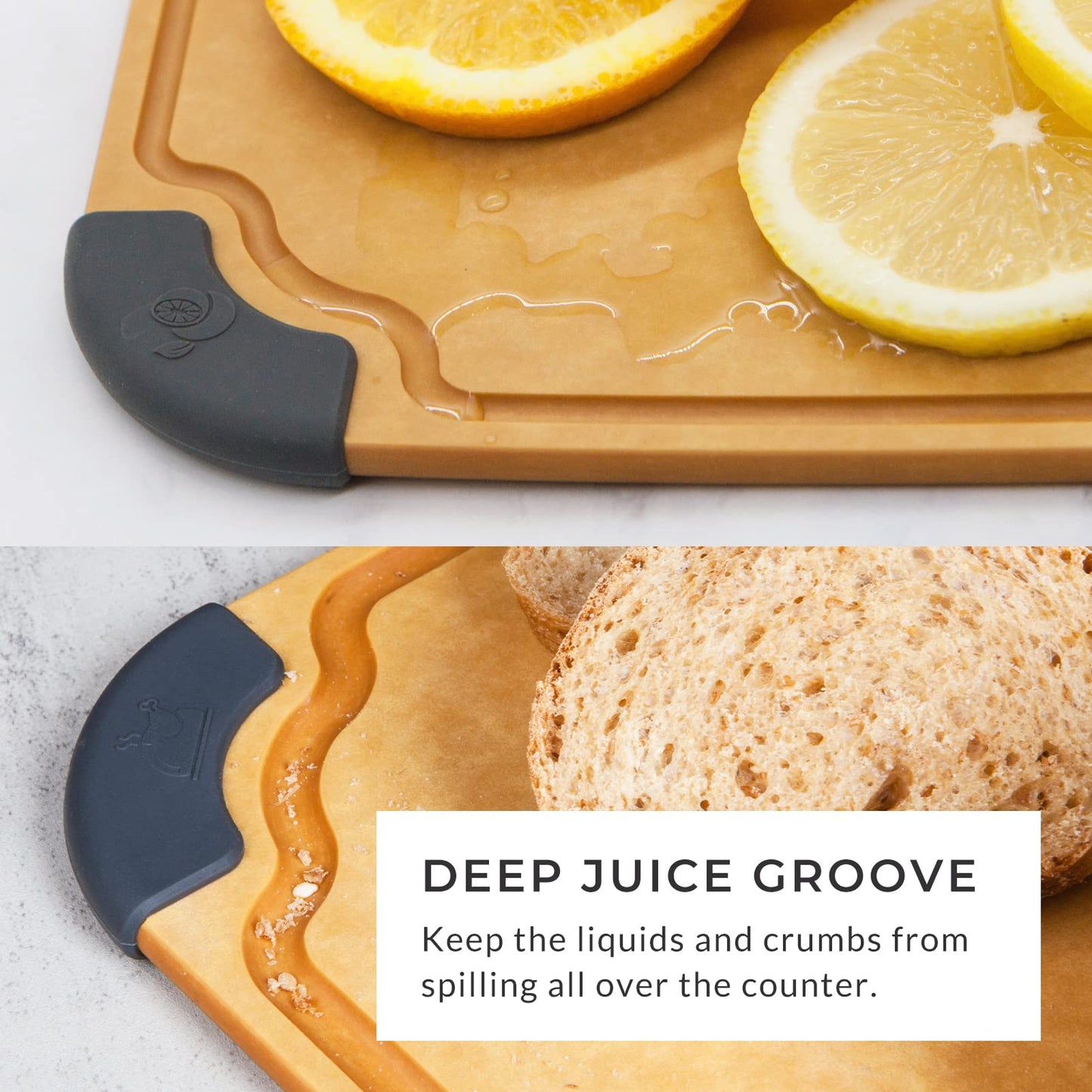 Elihome Paddle Series 2-in-1 Cutting & Serving Board Set with handle, Juice Groove, Dishwasher Safe, Non-slip Feet, Reversible, Wood Fiber Composite, Eco-Friendly, Non-Porous,BPA Free, 2pcs set