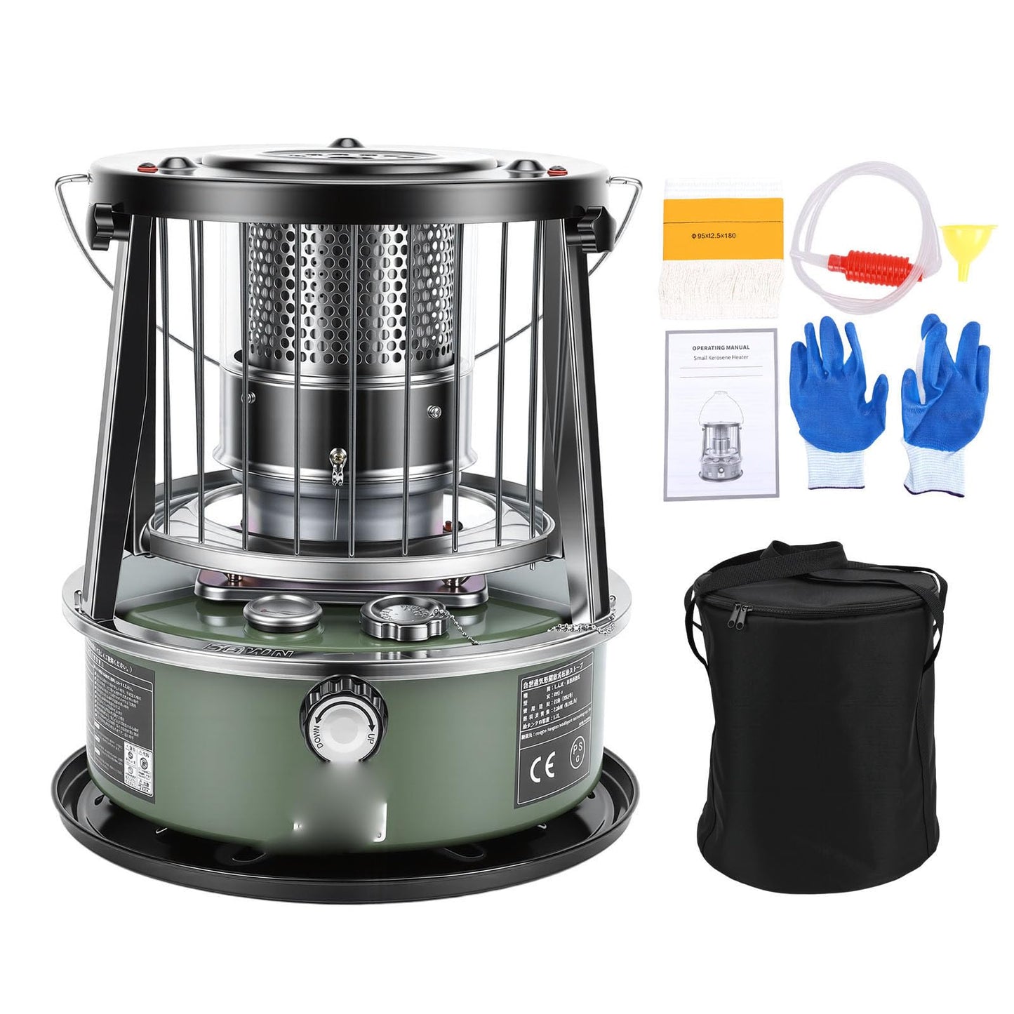 Indoor Kerosene Heater, Portable Kerosene Heater, 5.2L Tank 20-25 Hours Heating with Adjustable Height Safety Net, for Camping Garage Home Emergency Indoor Outdoor Use (Complete accessories)
