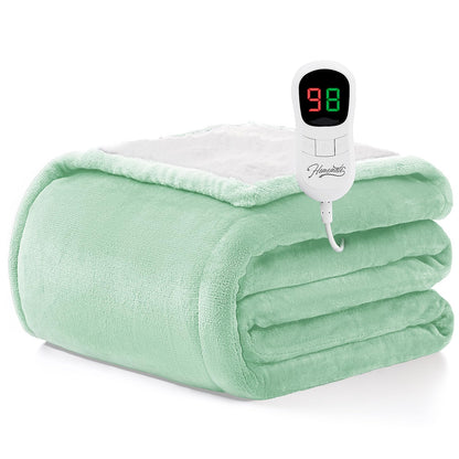 Homemate Heated Blanket Electric Throw - 50"x60" Heating Blanket Throw 1/2/4/6/8 Hours Auto-Off 10 Heat Level Over-Heat Protection Flannel Sherpa ETL Certification