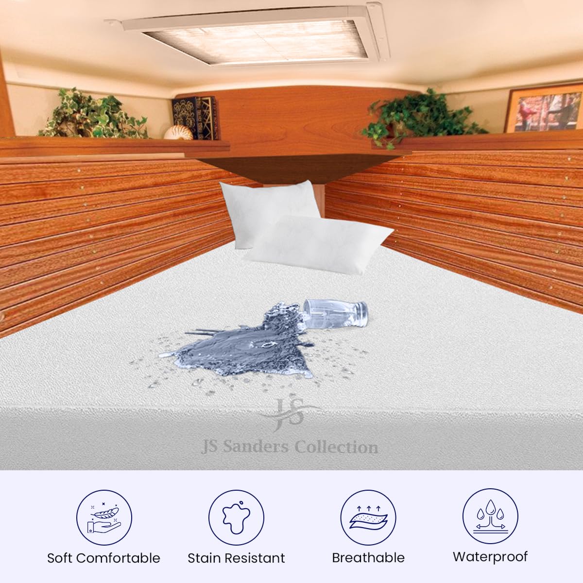 XL V Berth Mattress Protector - Fitted Style Ultra Soft Terry Cotton - 100% Waterproof XL V Berth Mattress Protector Pad - Ultra Soft Cooling Smooth Noiseless Washable - Fits Upto 10" Deep, White