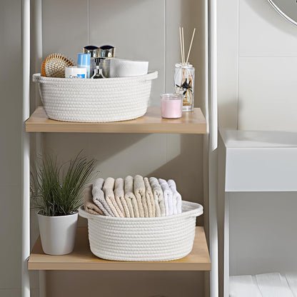 Skiennix Small Woven Baskets - Cute Nursery Storage with Gift Bags & Ribbons | 12"x 8"x 5", White