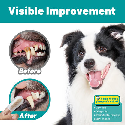 SmileDenX Dog Dental Care Finger Wipes - Teeth Cleaning Finger Wipes for Dog & Cats - Tooth Brushing Kit Dental Wipes for Dog - Reduces Plaque & Freshens Breath (50 PCS, Unscented)