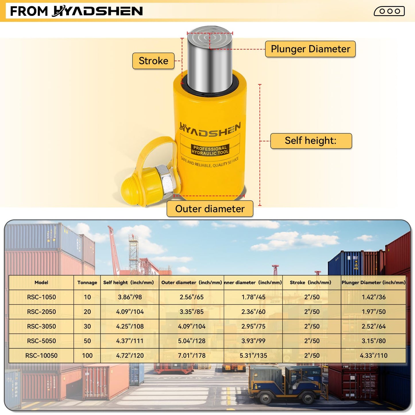 HYADSHEN 10 ton Hydraulic Cylinder Jack Sets Porta Power Ram Jack Kit with CP-180 Hydraulic Hand Pump, 2” Stroke Hydraulic Cylinder Jack Single Acting Lifting Cylinder Retract Automatically