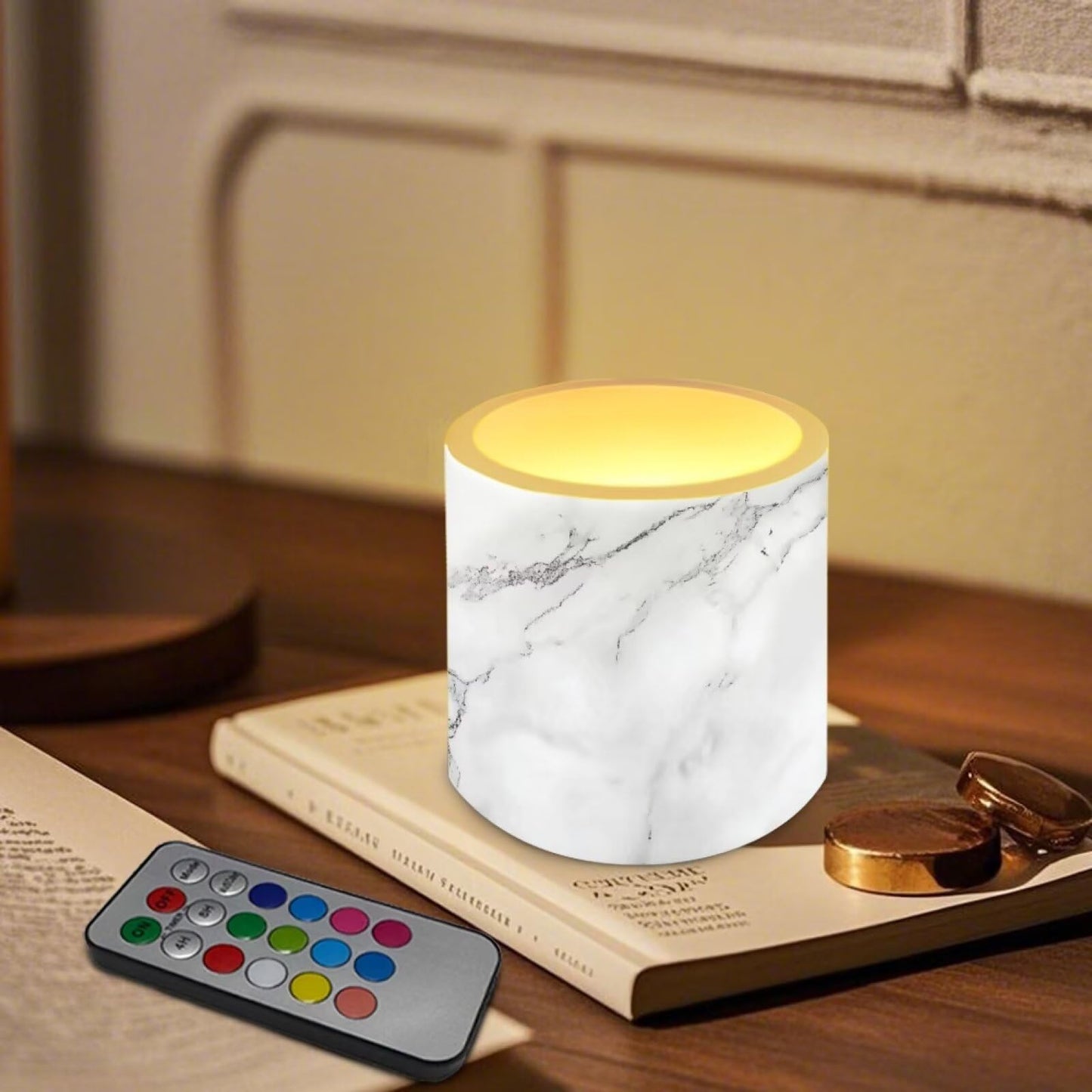 Cozeyat Silver Marble Flameless Candles 4 Pack Battery Operated with Remote Control Timer LED Pillar Candles Waterproof for Indoor Outdoor Beach