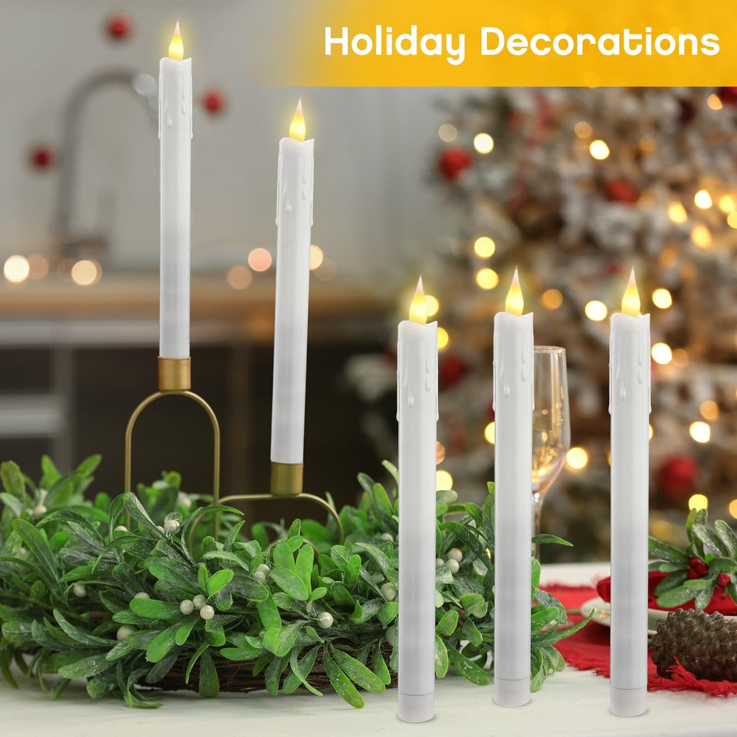 Baquler 24 Pcs 10 Inch White Flameless Taper Candles Dripless Battery Operated LED Flickering Candlesticks Window Candle with 3D Flickering Flame for Easter Home Wedding Church Decor