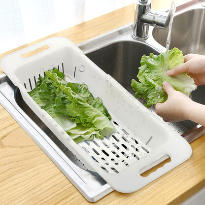 MineSign Extendable Over the Sink Colander Fruits and Vegetables Drain Basket Adjustable Food Strainer Sink Washing Basket for Kitchen (Blue)