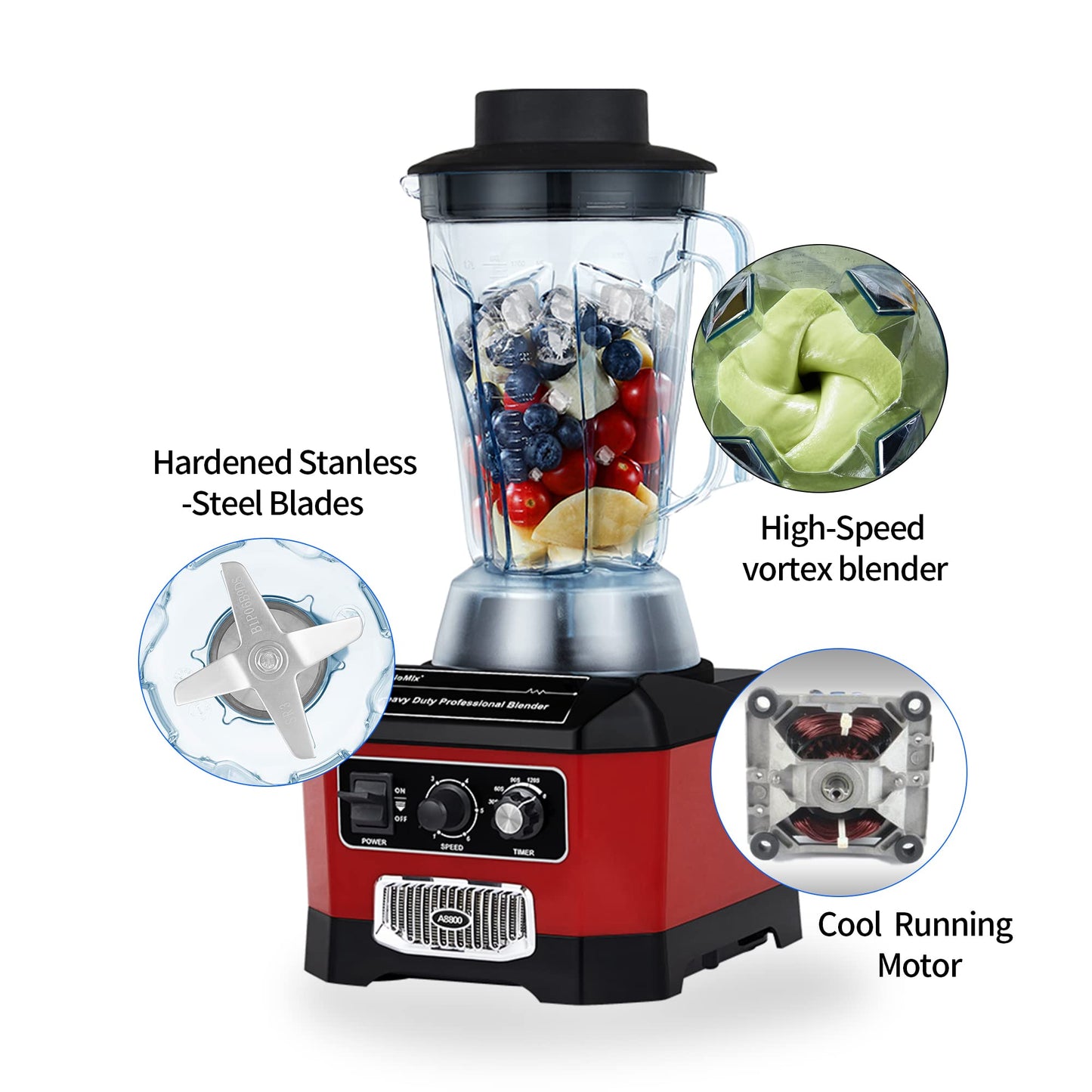 BioloMix Heavy Duty Commercial Blender, 2200W 60Oz Professional Kitchen Blender Smoothies, Shakes, Ice and Frozen Fruit, Optional Dry Grains Container
