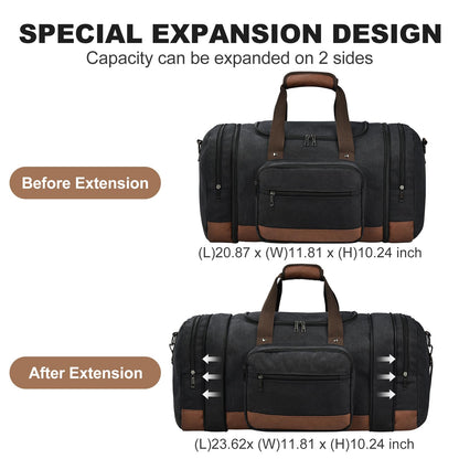 Litvyak Duffle Bag for Travel, 50L Canvas Travel Duffel Bags Overnight Weekend Gym Carry On Luggage Bag for Men & Women(Black)