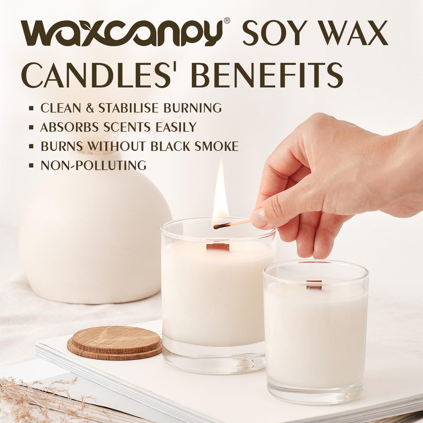 Soy Wax, Waxcanpy Natural Candle Wax, Organic Soy Wax for Candle Making from Farm (1lb)