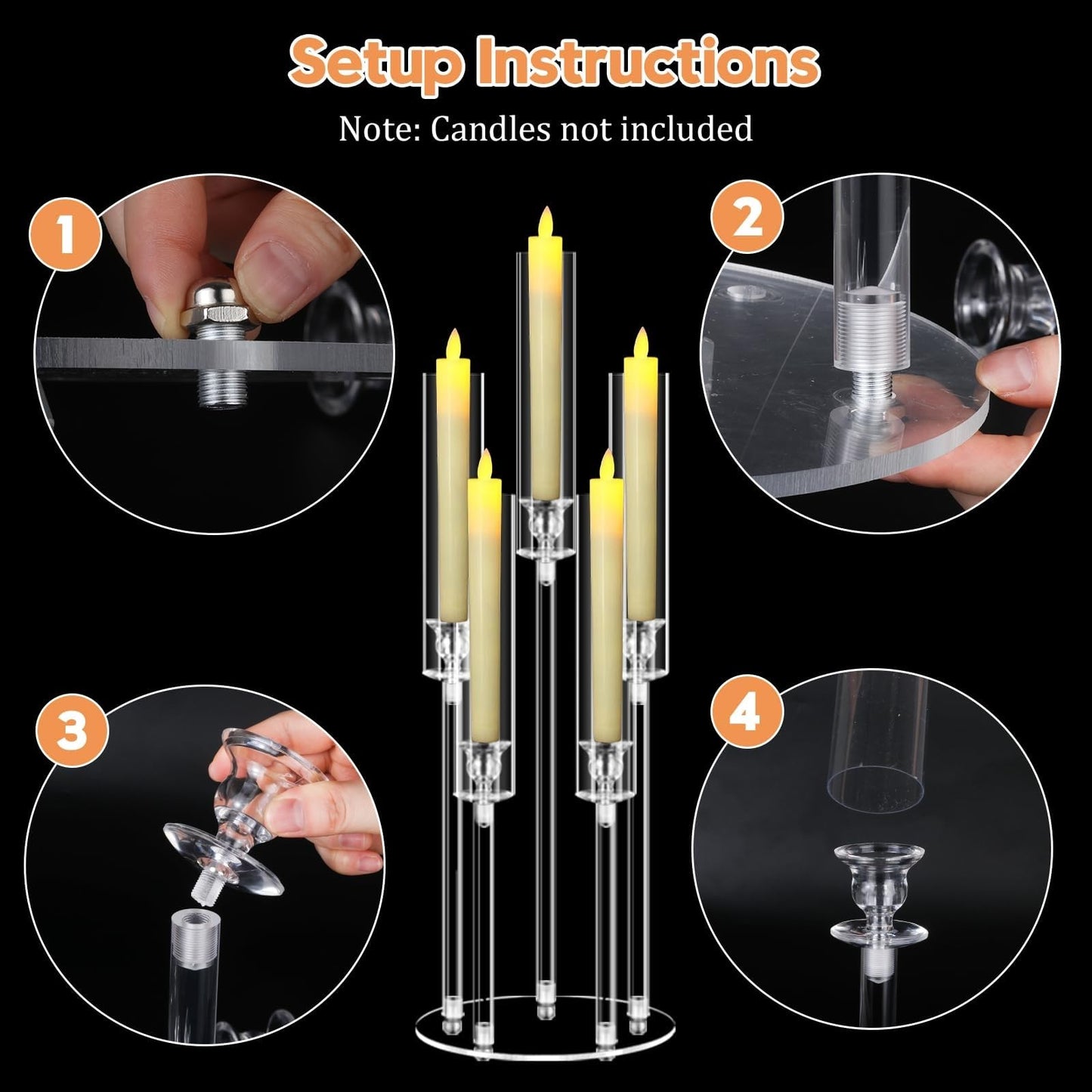 5 Arms Acrylic Candelabra Centerpieces for Tables, Clear Candle Holder for Halloween Christmas Wedding Party Decor, 27" Tall Candlestick Holders with Lampshade, Fits LED Candle(1pcs)