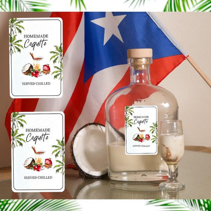 18pcs Coquito Labels for Bottles Christmas, Size 2" X 3" Coquito Xmas Puerto Rico Stickers, for 8oz, 16oz, 32oz Bottles