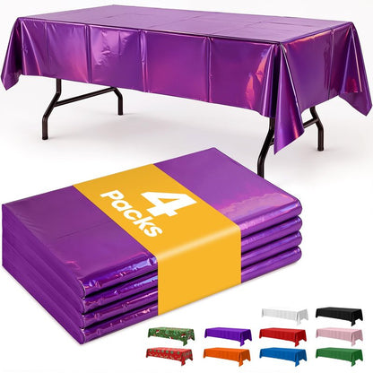 Niuara Iridescent Purple Plastic Table Cloth - 4 Pack 54" × 108" Rectangle Disposable Tablecloths for 6FT Tables, Table Cover for Party, Holiday & Gathering Use