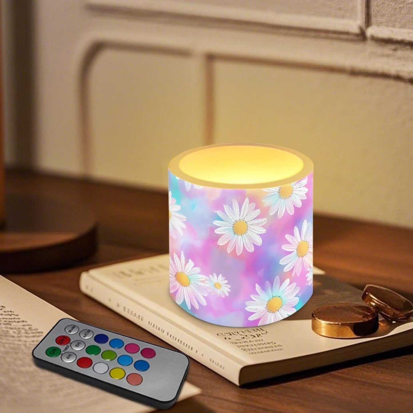 Cozeyat Pastel Floral LED Candles Set of 4 Battery Powered Flameless with Remote Timer Flickering Flame Waterproof for Home Table Garden Use