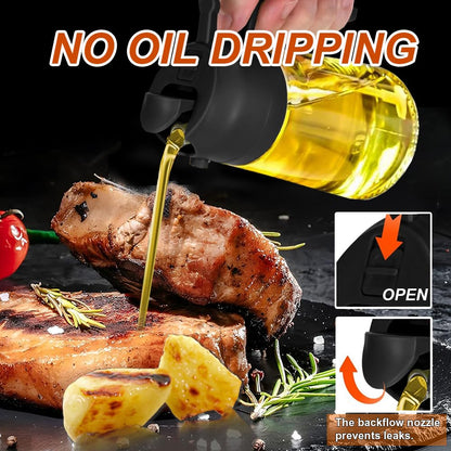 Oil Dispenser Bottle Glass Olive Oil Sprayer 2 Pcs: 2 in 1 Olive Oil Dispenser Bottle, Premium Oil Sprayer for Cooking, Glass Oil Spray Bottle for Air Fryer Salad BBQ Baking-470ml