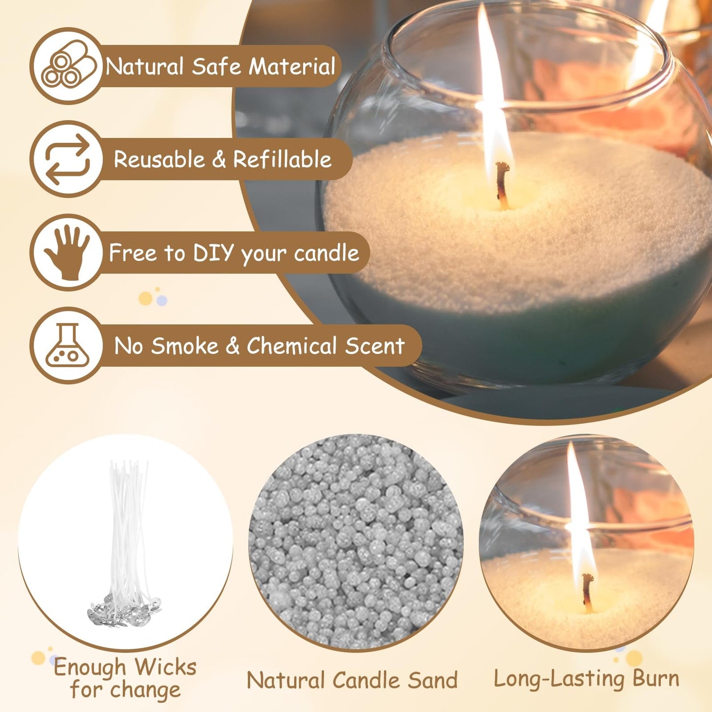 MECCANIXITY Pearled Sand Candles with 30 Pcs Wicks 14Oz / 400g Candle Beads Refillable Powder Sand Wax Making Kit for Thanksgiving Christmas Wedding Party DIY Home Crafts, Gray