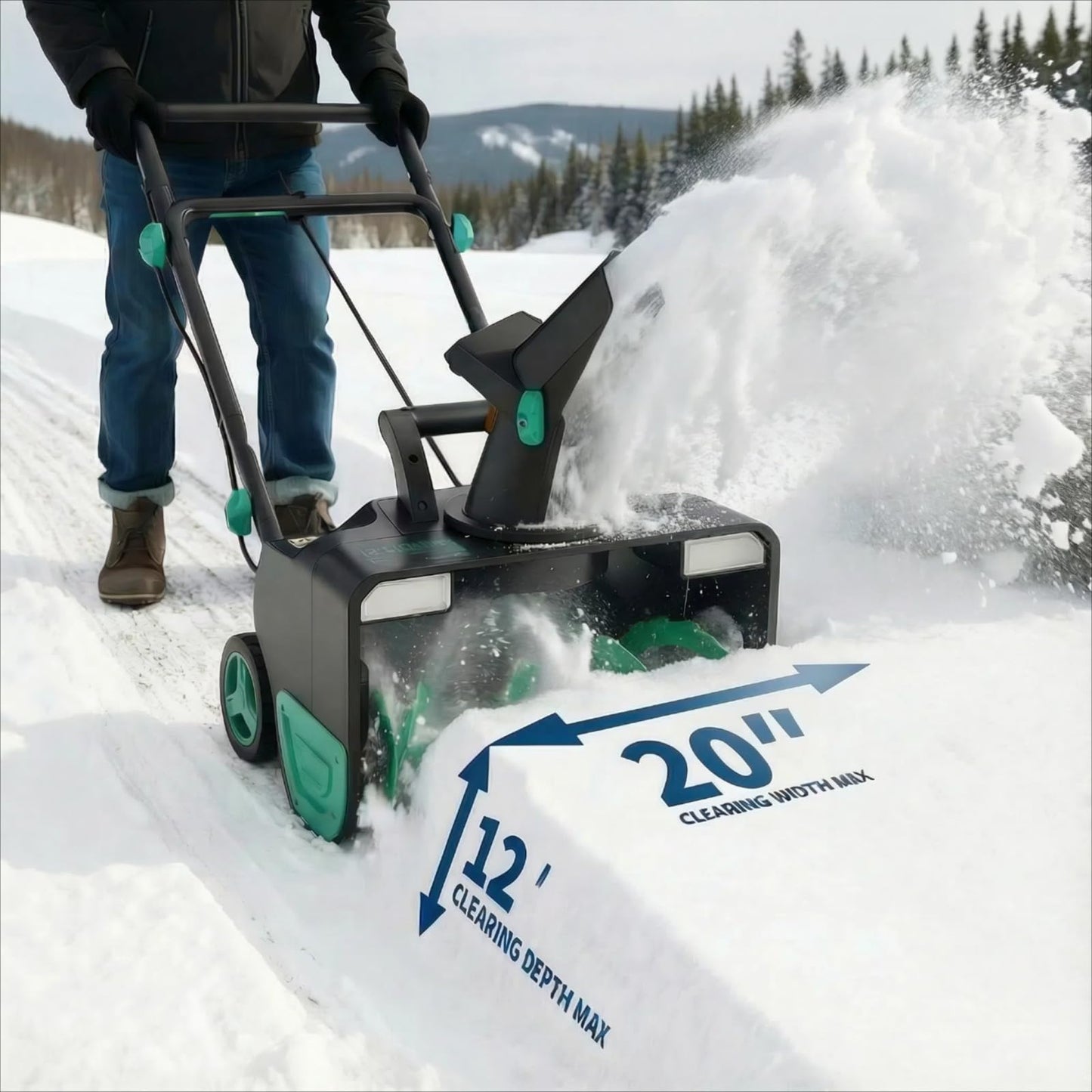 Garvee 20" Electric Snow Blower Corded- 15-amp Brushless Motor 25FT Throwing Distance, 180° Rotating Chute Walkways Deck Driveways Snow Thrower, Snow Blaster Dual LED Lights