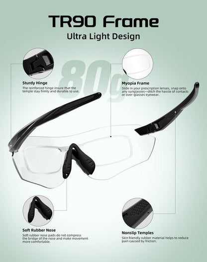 Innerking Cycling Glasses Photochromic Sunglasses for Men Women, TR90 Discoloration HD Bike Glasses Frame with 400 UV Protection, Fishing Baseball Pickleball Soft Ball