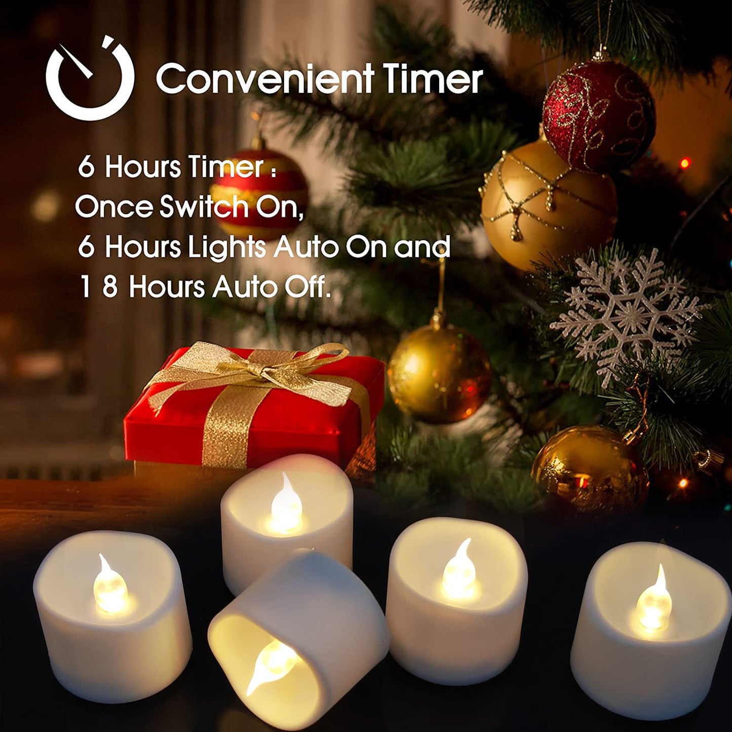 Anziner Flickering Flameless Led Tealight Candles with Timer, 6 Hours On and 18 Hours Off in 24 Hours Cycle Automatically Battery Votive Candles for Home Decoration,12 Pack,Warm White