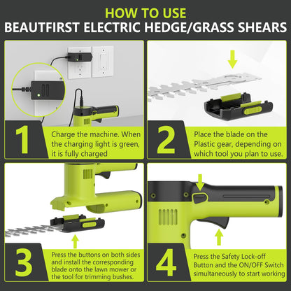 12V Cordless Hedge Trimmer & Grass Shears - 2 in 1 Handheld Small Electric Grass Shear Bush Trimmer, Lightweight Shrubbery Trimmers Battery & Charger Included, Shrub Trimmer for Garden, Yard, Lawn