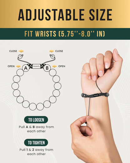 MagnetRX Magnetic Hematite Bracelet - Max Strength Magnet Stones - Magnetic Beaded Bracelets for Men and Women (Bali 8mm Bead)