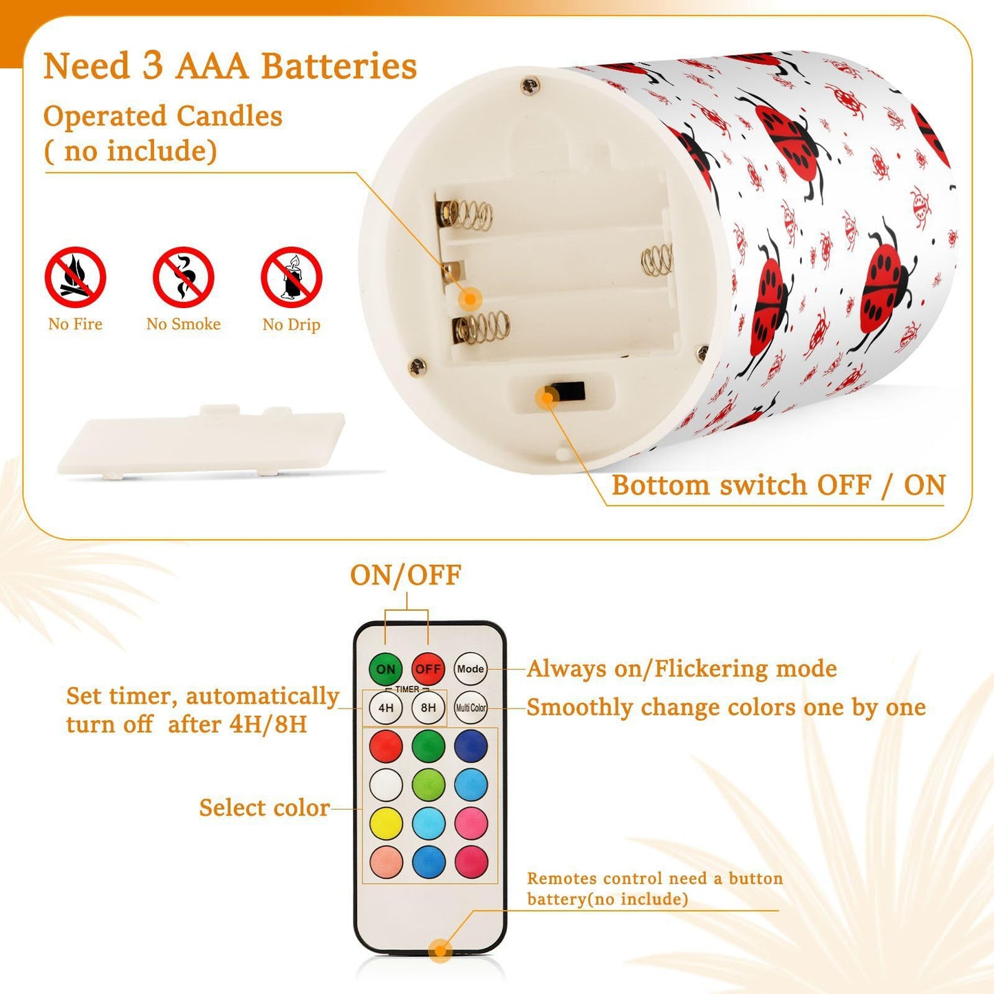 ALAZA Ladybugs Flickering Flameless Candles Battery Operated with Remote Timer,Tea Light Candles LED Pillar Votive Candles Set of 2 for Outdoor Indoor Decorations