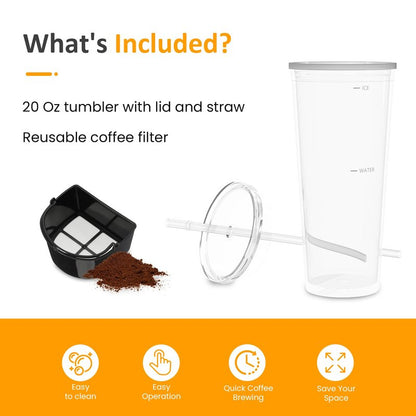 Iced Coffee Tea Maker with Reusable Filter Basket, 3 QT Pitcher, Iced Tea and Coffee Machine , Tea Makers for Iced Tea, Lattes, Lemonade and Flavored Water, Adjustable Brew Strength, Black and Silver
