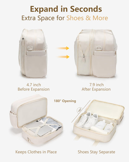 Expandable Duffle Bag for Travel, Carry On Luggage & Gym Bag for Women & Men, Small Personal Item Travel Bag, Overnight Weekender & Tote for Airplane Essentials (Beige)