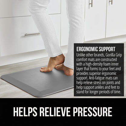 GORILLA GRIP Comfortable Cushioned Kitchen Mats for Floor, 58x20, Waterproof and Stain Resistant Soft Top, 3/4 Inch Thick Ergonomic Standing Desk Anti Fatigue Mat, Foam Supports Ankles and Feet, Grey