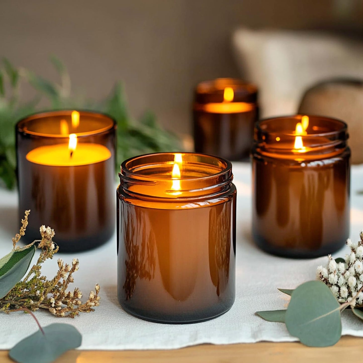 KEYWING 8 oz Candle Jars with Lids, 30 Pack Amber Glass Jars with Black Metal Lids, Round Candle Containers, Empty Jar for Making Candles, Powder, Liquid, Cream