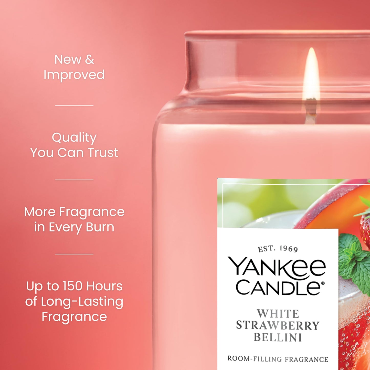 Yankee Candle White Strawberry Bellini Scented Candle, 22oz Large Jar with up to 150 Hour Burn Time, Giftable