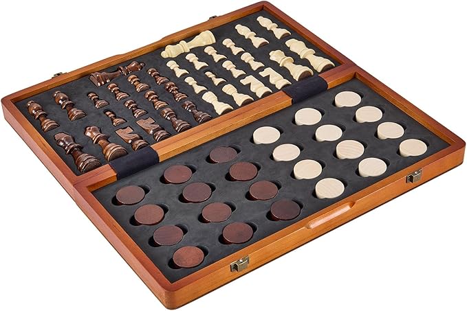 VEVOR 15-inch Magnetic Wooden Chess Set 2-in-1 Folding Chess and Checkers Game for Adults and Kids Portable Travel Chess Set with 2 Queens Ideal for Tournaments Professionals and Beginners