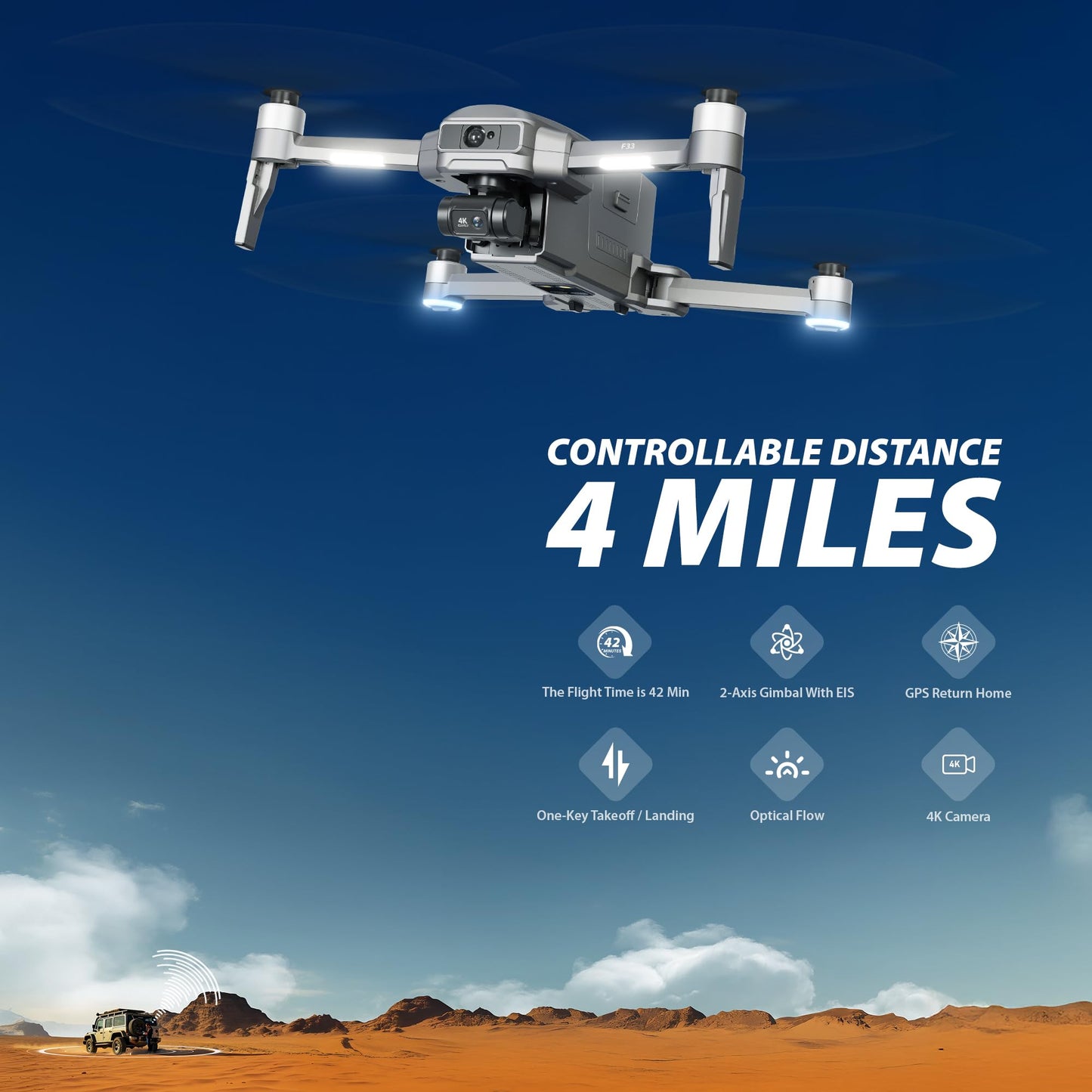 Contixo F33 Professional Drone - 4K/30FPS Camera, GPS & Optical Flow, 2-Axis Gimbal + EIS, 5.5" Touchscreen Remote, Obstacle Avoidance, 4-Mile FPV, 42-Min Flight, Hunting & Outdoor Tracking
