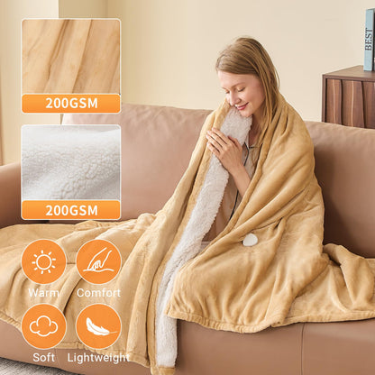 Electric Heated Blanket Queen Size 84''x90'' Soft Flannel & Sherpa Electric Blanket with 10 Heating Levels, Automatically Shut Down After 8h with Overheat Protection Machine Washable