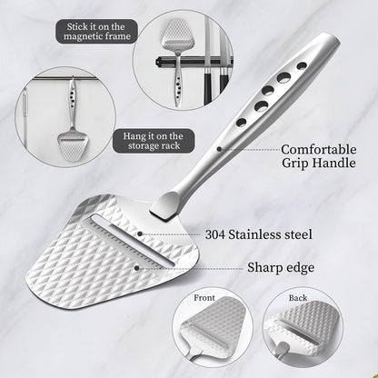 Premium Cheese Slicer – Effortless Slicing for All Cheese Types – Multi-Functional Cheese Cutter - Stainless Steel Cheese Plane – Quilted Pattern Reduces Resistance, Non-Stick, Ergonomic Handheld Grip