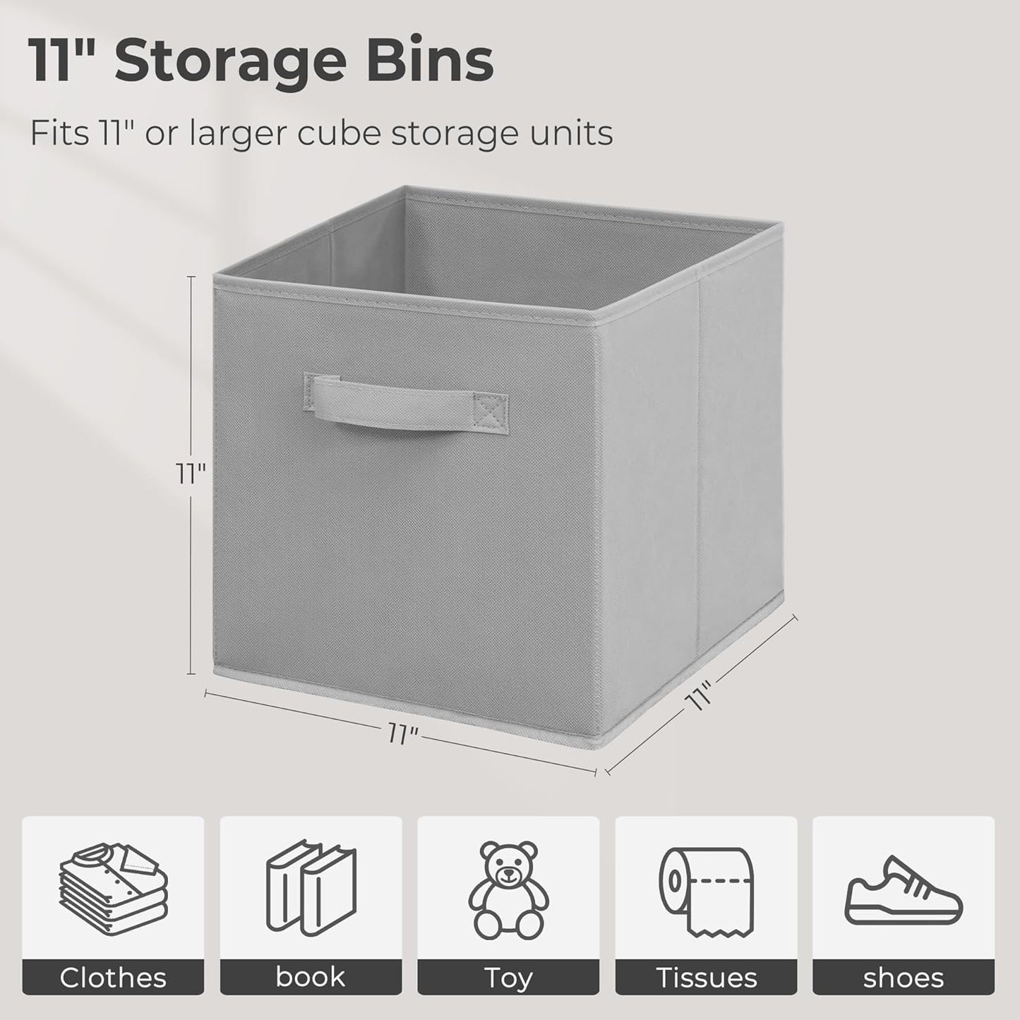 Skiennix 11x11 Inch Storage Bins - Foldable Fabric Organizer for Clothes & Blankets | Gray, 12 Pack