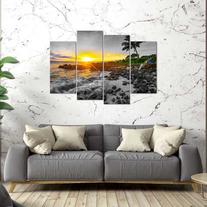 LevvArts Hawaii Sunset Wall Art Canvas Prints Tropical Beach Picture Maui Landscape Painting Artwork Framed for Home Living Room Ready to Hang