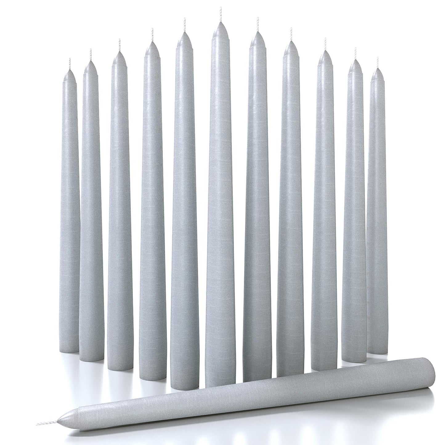 Candwax 10 inch Tapered Candles Set of 12 - Dripless and Unscented Candlesticks - Perfect as Dinner and Household - Light Gray