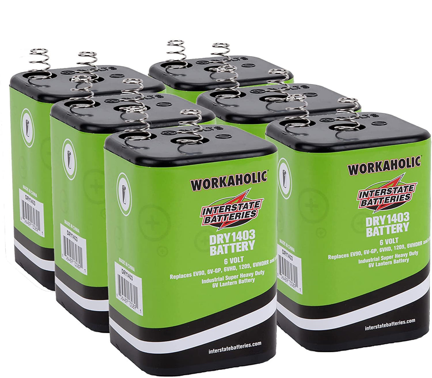 Interstate Batteries 6V HD Lantern Flashlight Battery (6-Pack) 6 Volt 7000 mAH Square Shape Beam Light (Spring Terminals) Camping, Hiking, Household, Lamps, Outdoors (DRY1403)