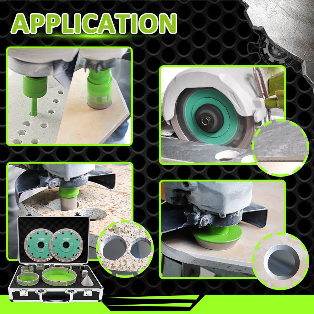 FACHLICH Tile Hole Saw Kit Diamond - (6/8/10/25/35/50/75/127mm Drill Bits+Finger Bit+Chamfer Bit+Adapter+Tile Blade) Diamond Hole Saw Kit for Porcelain Ceramic Marble Brick Granite,5/8"-11 Thread