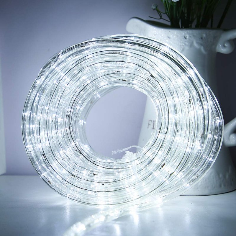 33ft LED Rope Lights, 110V 2 Wire Connectable Christmas Rope Lights Outdoor,240 LED Waterproof Indoor Outdoor White Rope Lights for Outside, Deck, Patio, Pool, Landscape Lighting (Daylight White)