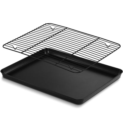 P&P CHEF Baking Oven Sheet Pan with Rack for Cookie, Nonstick Oven Tray and Cooling Rack for Baking & Roasting, Easy Clean, Black, 16 x 12 Inch
