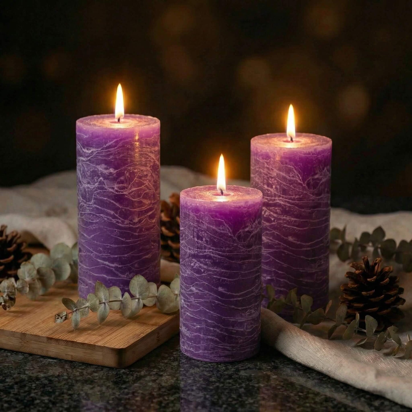 Richland Set of 3 Pillar Candles 3" x 6" Unscented (Lavender Rustic) for Weddings Home Holidays Relaxation Spa Church