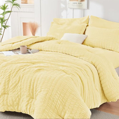 HYMOKEGE Yellow Full Size Comforter Set - 7-Piece All-Season Luxury Bedding with Sheets & Pillowcases