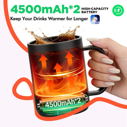 Coffee Mug Warmer with LED Pattern, Heated Coffee Mugs with 4500mAh*2 Ultra-Long Battery&±1°C Accuracy, Self Heating Mug Warmer Ideal for Coffee, Tea, Milk & Water, Coffee Warmer