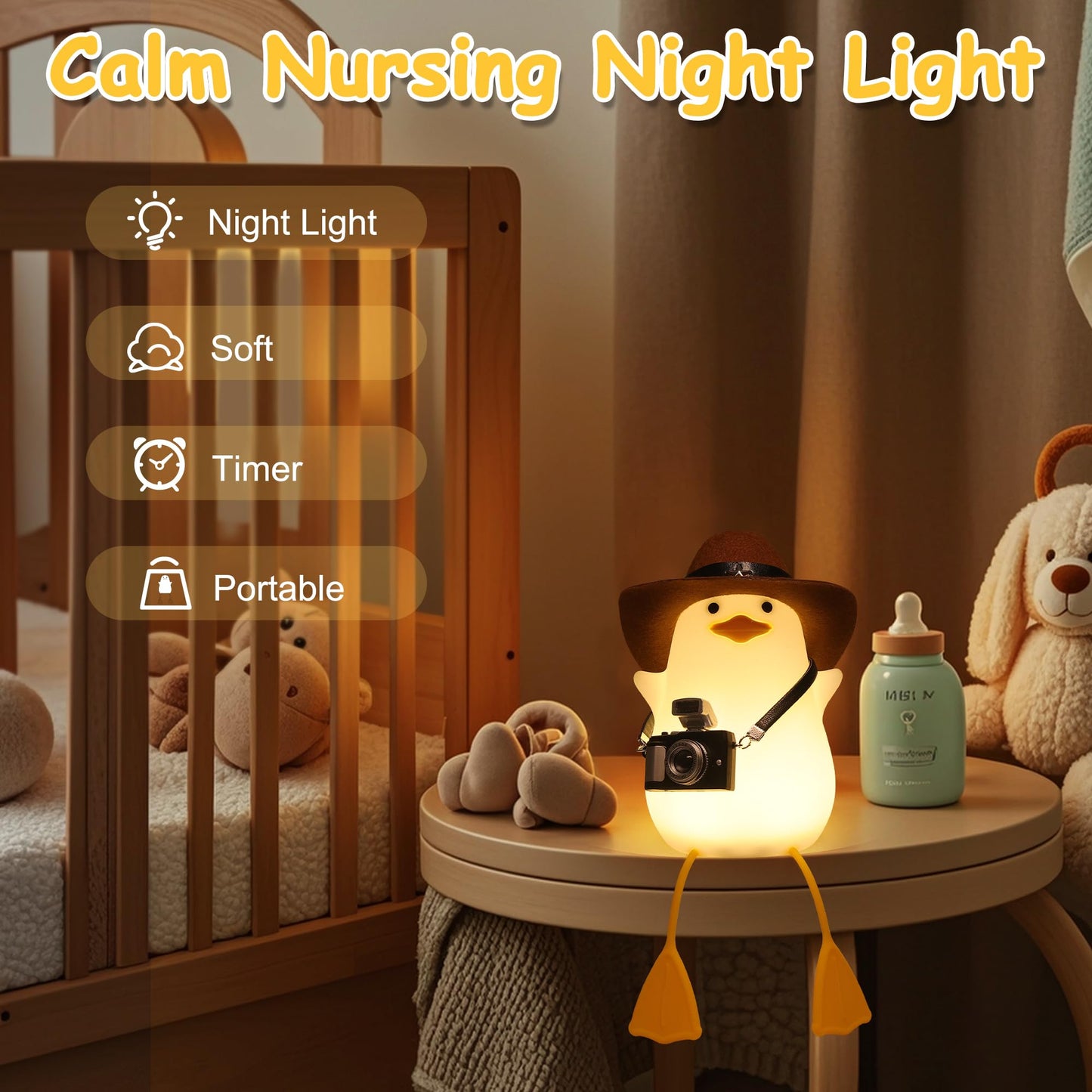 Hinittey Duck Night Light, Squishy Duck Lamp, Cute Bedside Ducks Funny Nightlight with Dimmer & Timer & Rechargeable for Room Decor, Duck Gifts for Girls, Boys, Women, Little Ones-Cowboy Duck