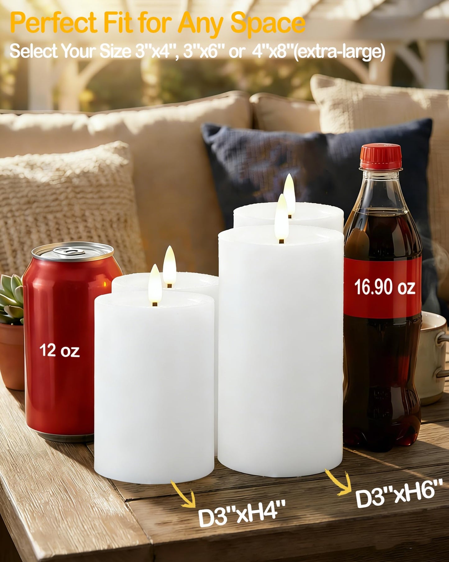 Gmnee 3"x4" Outdoor Waterproof Flameless Candles with Remote and Timers, LED Candles, Battery Operated Candles, Electric Fake Pillar Candles for Patio, Porch, and Lanterns Decor (White, Plastic)